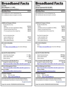 Lymefiber Broadband Facts Labels customer docs page